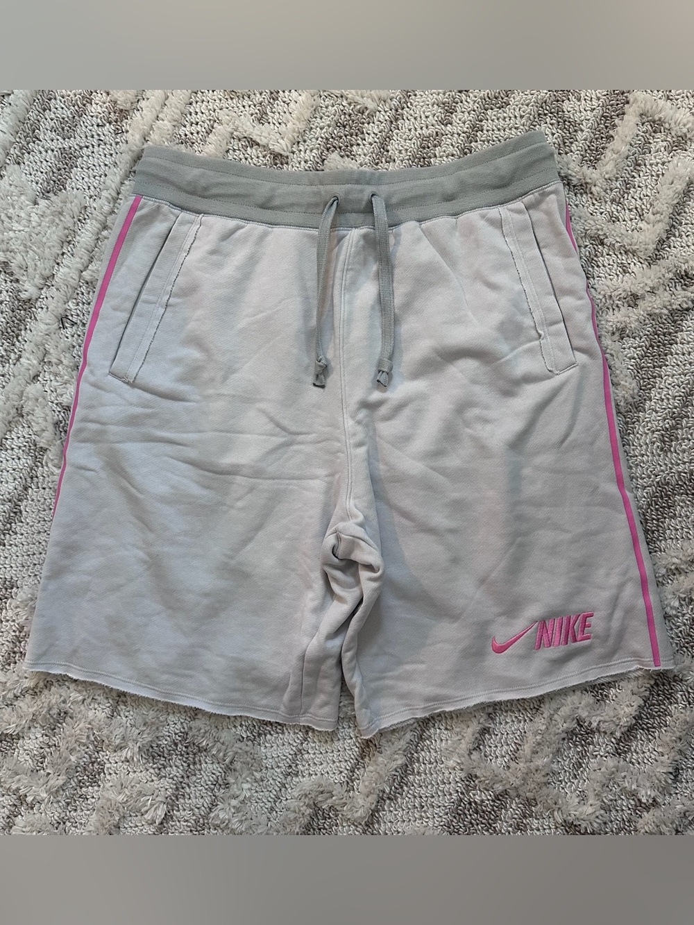 Nike Light Gray Athletic Shorts with Pink Trim